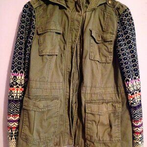 Green army jacket with knit sleeves